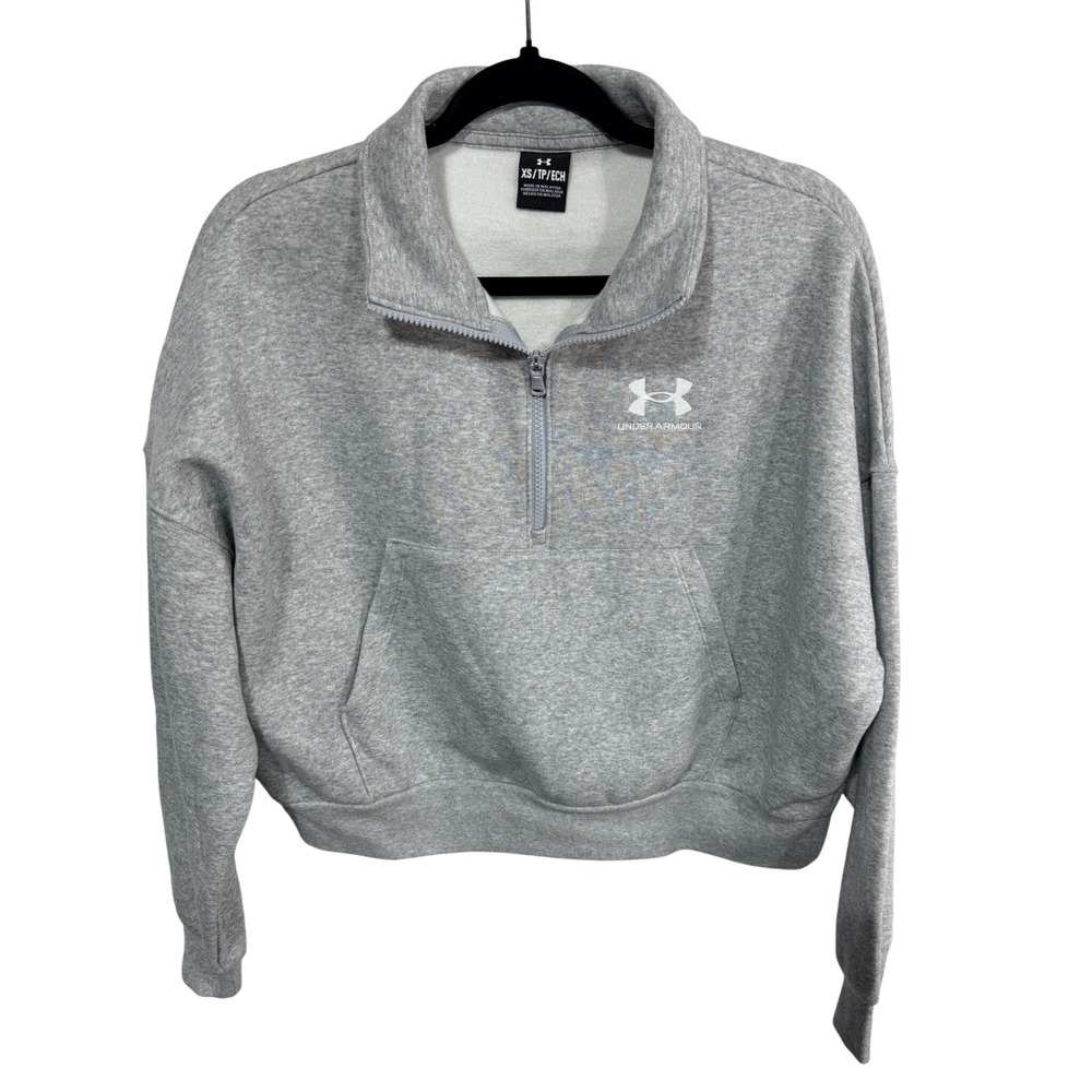 Under Armour UA Cropped Icon Fleece OS HZ Women XS Gray 1386460 1/4 Zip Gym New
